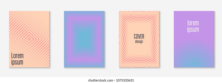 Minimal trendy cover template set. Futuristic layout with halftones. Geometric minimal cover template for book, catalog and annual. Minimalistic colorful gradients. Abstract business illustration.