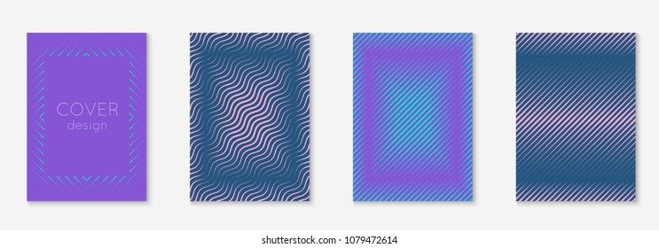 Minimal trendy cover template set. Futuristic layout with halftones. Geometric minimal cover template for book, catalog and annual. Minimalistic colorful gradients. Abstract business illustration.