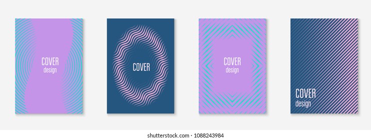 Minimal trendy cover template set. Futuristic layout with halftones. Geometric minimal cover template for book, catalog and annual. Minimalistic colorful gradients. Abstract business illustration.