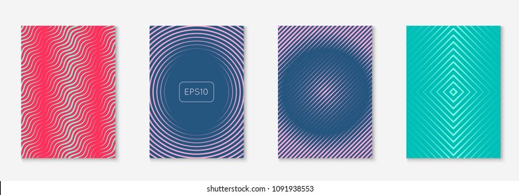 Minimal trendy cover template set. Futuristic layout with halftones. Geometric minimal cover template for book, catalog and annual. Minimalistic colorful gradients. Abstract business illustration.