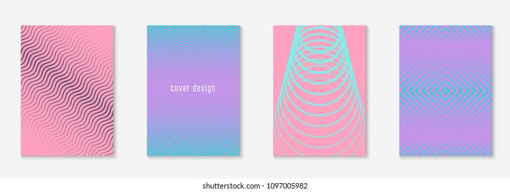 Minimal trendy cover template set. Futuristic layout with halftones. Geometric minimal cover template for book, catalog and annual. Minimalistic colorful gradients. Abstract business illustration.
