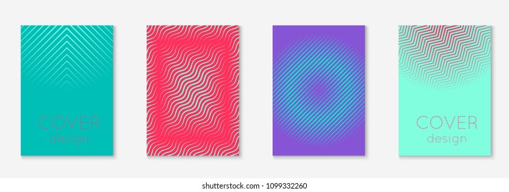 Minimal trendy cover template set. Futuristic layout with halftones. Geometric minimal cover template for book, catalog and annual. Minimalistic colorful gradients. Abstract business illustration.