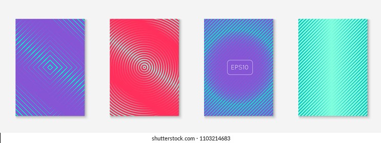 Minimal trendy cover template set. Futuristic layout with halftones. Geometric minimal cover template for book, catalog and annual. Minimalistic colorful gradients. Abstract business illustration.