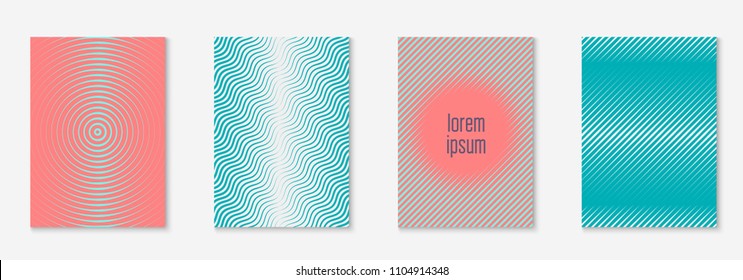 Minimal trendy cover template set. Futuristic layout with halftones. Geometric minimal cover template for book, catalog and annual. Minimalistic colorful gradients. Abstract business illustration.