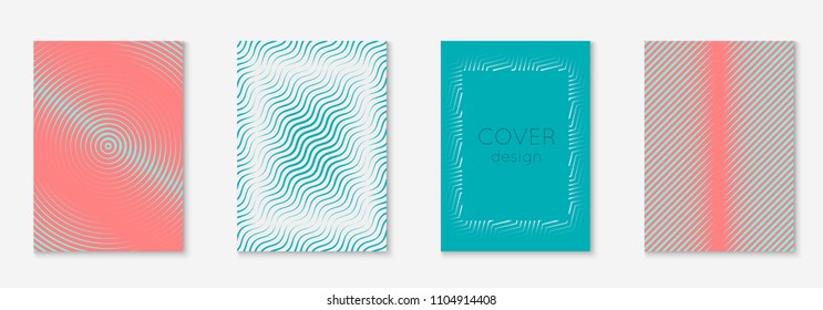 Minimal trendy cover template set. Futuristic layout with halftones. Geometric minimal cover template for book, catalog and annual. Minimalistic colorful gradients. Abstract business illustration.
