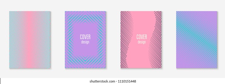 Minimal trendy cover template set. Futuristic layout with halftones. Geometric minimal cover template for book, catalog and annual. Minimalistic colorful gradients. Abstract business illustration.