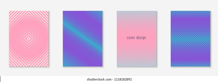 Minimal trendy cover template set. Futuristic layout with halftones. Geometric minimal cover template for book, catalog and annual. Minimalistic colorful gradients. Abstract business illustration.