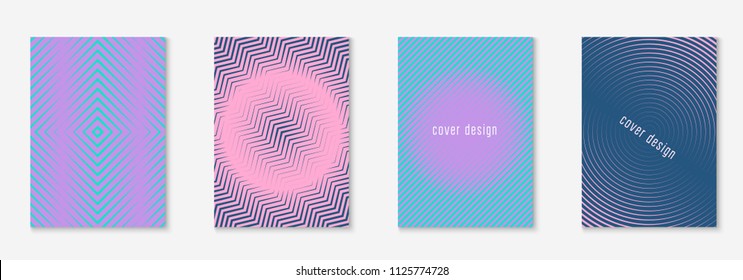 Conjunto de Plantilla de cubierta de moda mínima. Diseño futurista con medios tonos. Plantilla geométrica mínima de la cubierta para el libro, catálogo y anual. Gradientes coloridos minimalistas. Abstractas ilustración de negocios.