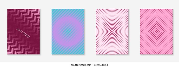 Minimal trendy cover template set. Futuristic layout with halftones. Geometric minimal cover template for book, catalog and annual. Minimalistic colorful gradients. Abstract business illustration.