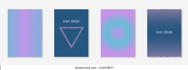 Minimal trendy cover template set. Futuristic layout with halftones. Geometric minimal cover template for book, catalog and annual. Minimalistic colorful gradients. Abstract business illustration.