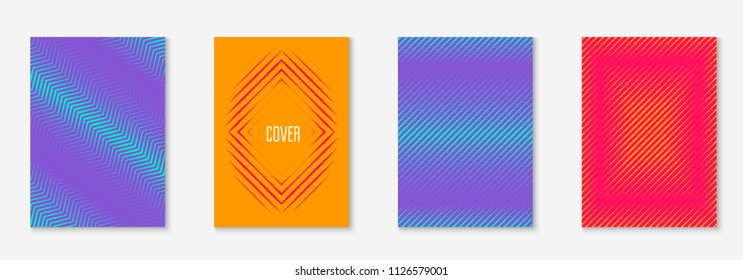 Minimal trendy cover template set. Futuristic layout with halftones. Geometric minimal cover template for book, catalog and annual. Minimalistic colorful gradients. Abstract business illustration.