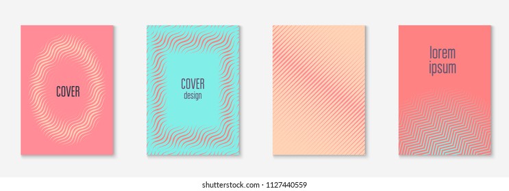Minimal trendy cover template set. Futuristic layout with halftones. Geometric minimal cover template for book, catalog and annual. Minimalistic colorful gradients. Abstract business illustration.