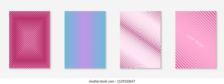 Minimal trendy cover template set. Futuristic layout with halftones. Geometric minimal cover template for book, catalog and annual. Minimalistic colorful gradients. Abstract business illustration.