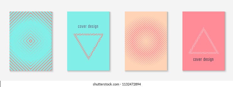 Minimal trendy cover template set. Futuristic layout with halftones. Geometric minimal cover template for book, catalog and annual. Minimalistic colorful gradients. Abstract business illustration.