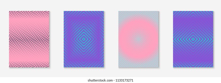 Minimal trendy cover template set. Futuristic layout with halftones. Geometric minimal cover template for book, catalog and annual. Minimalistic colorful gradients. Abstract business illustration.