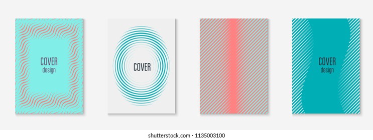 Minimal trendy cover template set. Futuristic layout with halftones. Geometric minimal cover template for book, catalog and annual. Minimalistic colorful gradients. Abstract business illustration.