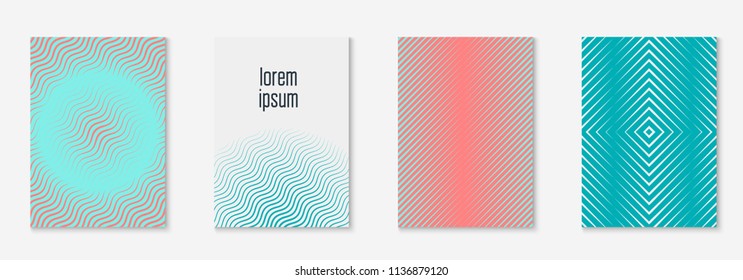 Minimal trendy cover template set. Futuristic layout with halftones. Geometric minimal cover template for book, catalog and annual. Minimalistic colorful gradients. Abstract business illustration.