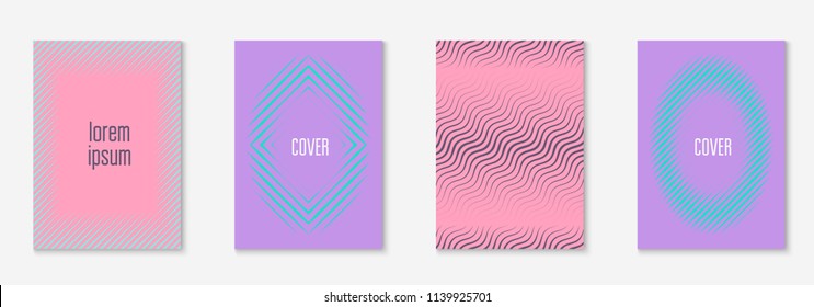 Minimal trendy cover template set. Futuristic layout with halftones. Geometric minimal cover template for book, catalog and annual. Minimalistic colorful gradients. Abstract business illustration.