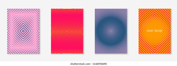 Minimal trendy cover template set. Futuristic layout with halftones. Geometric minimal cover template for book, catalog and annual. Minimalistic colorful gradients. Abstract business illustration.