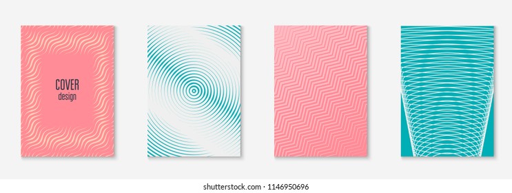 Minimal trendy cover template set. Futuristic layout with halftones. Geometric minimal cover template for book, catalog and annual. Minimalistic colorful gradients. Abstract business illustration.