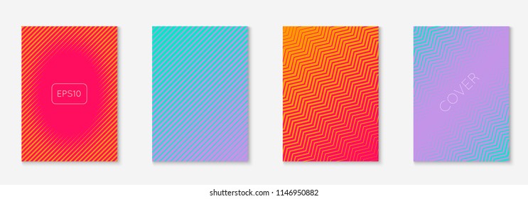 Minimal trendy cover template set. Futuristic layout with halftones. Geometric minimal cover template for book, catalog and annual. Minimalistic colorful gradients. Abstract business illustration.