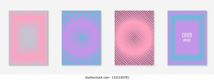 Minimal trendy cover template set. Futuristic layout with halftones. Geometric minimal cover template for book, catalog and annual. Minimalistic colorful gradients. Abstract business illustration.