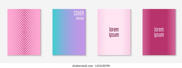 Minimal trendy cover template set. Futuristic layout with halftones. Geometric minimal cover template for book, catalog and annual. Minimalistic colorful gradients. Abstract business illustration.