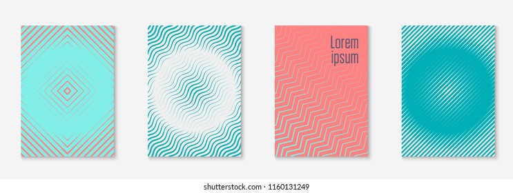Minimal trendy cover template set. Futuristic layout with halftones. Geometric minimal cover template for book, catalog and annual. Minimalistic colorful gradients. Abstract business illustration.