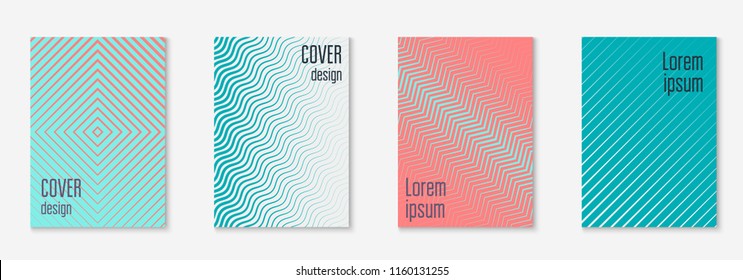 Minimal trendy cover template set. Futuristic layout with halftones. Geometric minimal cover template for book, catalog and annual. Minimalistic colorful gradients. Abstract business illustration.