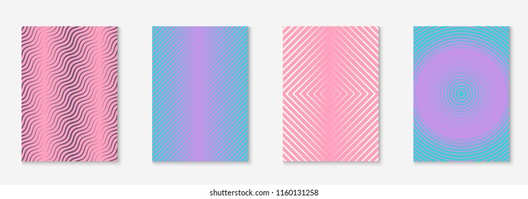 Minimal trendy cover template set. Futuristic layout with halftones. Geometric minimal cover template for book, catalog and annual. Minimalistic colorful gradients. Abstract business illustration.