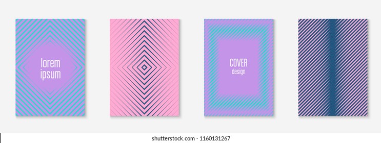 Minimal trendy cover template set. Futuristic layout with halftones. Geometric minimal cover template for book, catalog and annual. Minimalistic colorful gradients. Abstract business illustration.