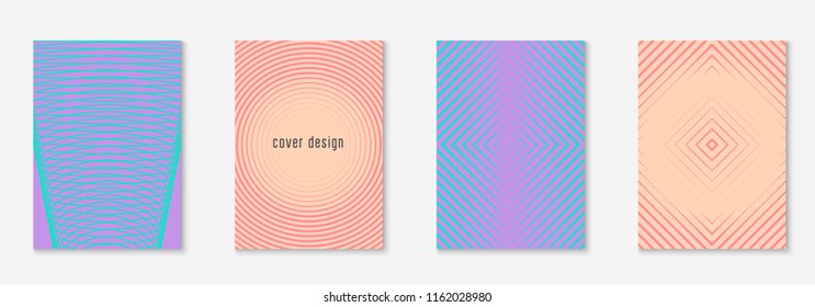 Minimal trendy cover template set. Futuristic layout with halftones. Geometric minimal cover template for book, catalog and annual. Minimalistic colorful gradients. Abstract business illustration.