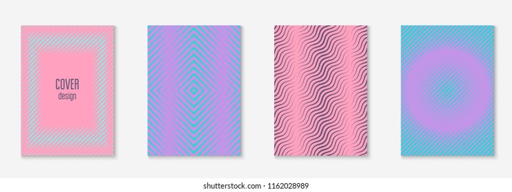 Minimal trendy cover template set. Futuristic layout with halftones. Geometric minimal cover template for book, catalog and annual. Minimalistic colorful gradients. Abstract business illustration.