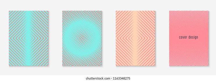 Minimal trendy cover template set. Futuristic layout with halftones. Geometric minimal cover template for book, catalog and annual. Minimalistic colorful gradients. Abstract business illustration.