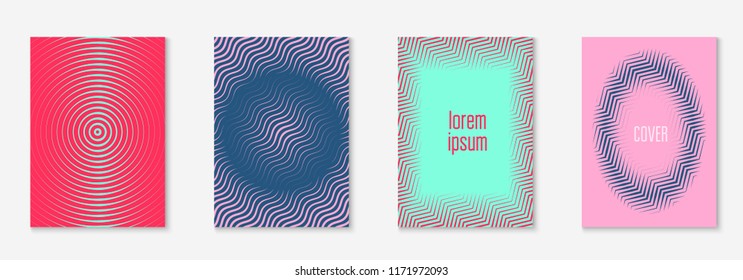 Minimal trendy cover template set. Futuristic layout with halftones. Geometric minimal cover template for book, catalog and annual. Minimalistic colorful gradients. Abstract business illustration.