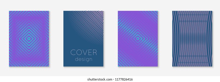 Minimal trendy cover template set. Futuristic layout with halftones. Geometric minimal cover template for book, catalog and annual. Minimalistic colorful gradients. Abstract business illustration.