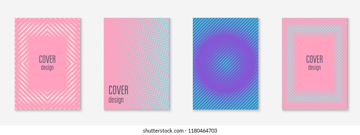Minimal trendy cover template set. Futuristic layout with halftones. Geometric minimal cover template for book, catalog and annual. Minimalistic colorful gradients. Abstract business illustration.