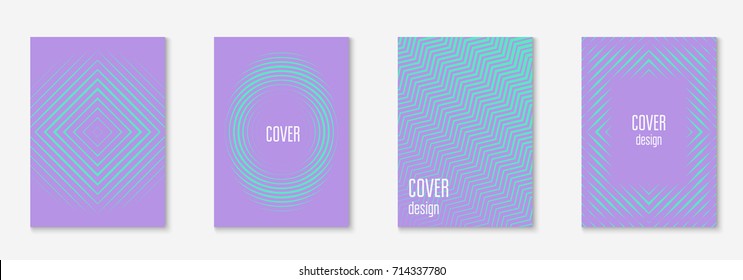 Minimal trendy cover template set. Futuristic layout with halftones. Geometric minimal cover template for book, catalog and annual. Minimalistic colorful gradients. Abstract business illustration.