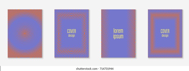 Minimal trendy cover template set. Futuristic layout with halftones. Geometric minimal cover template for book, catalog and annual. Minimalistic colorful gradients. Abstract business illustration.