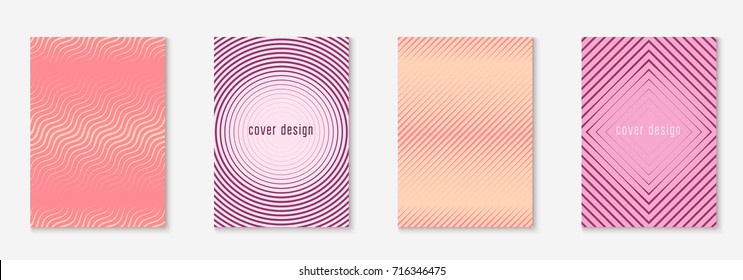 Minimal trendy cover template set. Futuristic layout with halftones. Geometric minimal cover template for book, catalog and annual. Minimalistic colorful gradients. Abstract business illustration.