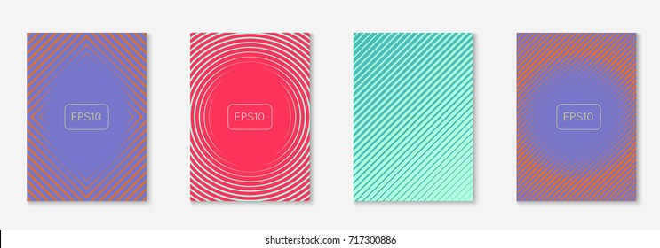 Minimal trendy cover template set. Futuristic layout with halftones. Geometric minimal cover template for book, catalog and annual. Minimalistic colorful gradients. Abstract business illustration.