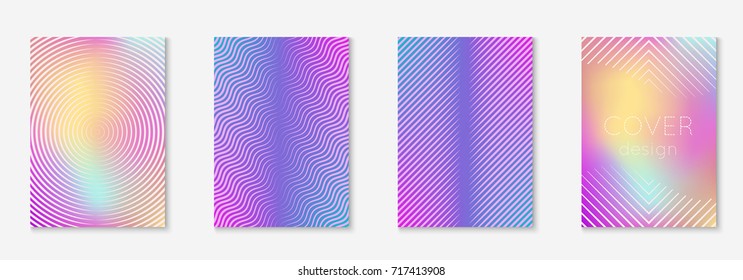 Minimal trendy cover template set. Futuristic layout with halftones. Geometric minimal cover template for book, catalog and annual. Minimalistic colorful gradients. Abstract business illustration.