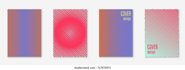 Minimal trendy cover template set. Futuristic layout with halftones. Geometric minimal cover template for book, catalog and annual. Minimalistic colorful gradients. Abstract business illustration.