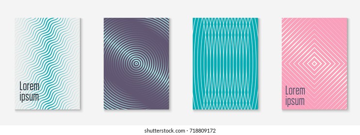 Minimal trendy cover template set. Futuristic layout with halftones. Geometric minimal cover template for book, catalog and annual. Minimalistic colorful gradients. Abstract business illustration.