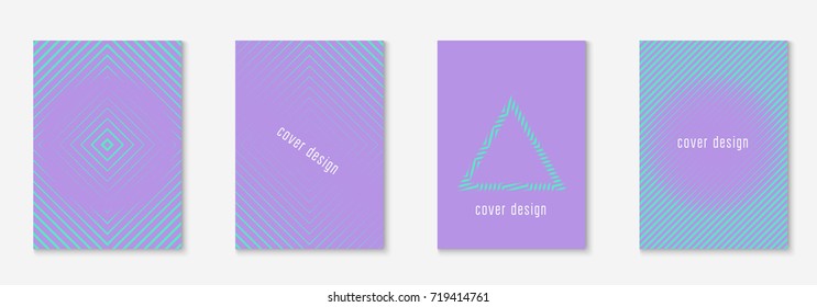 Minimal trendy cover template set. Futuristic layout with halftones. Geometric minimal cover template for book, catalog and annual. Minimalistic colorful gradients. Abstract business illustration.