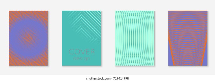 Minimal trendy cover template set. Futuristic layout with halftones. Geometric minimal cover template for book, catalog and annual. Minimalistic colorful gradients. Abstract business illustration.