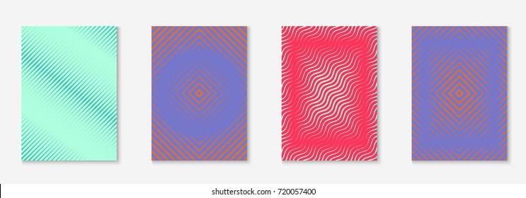 Minimal trendy cover template set. Futuristic layout with halftones. Geometric minimal cover template for book, catalog and annual. Minimalistic colorful gradients. Abstract business illustration.