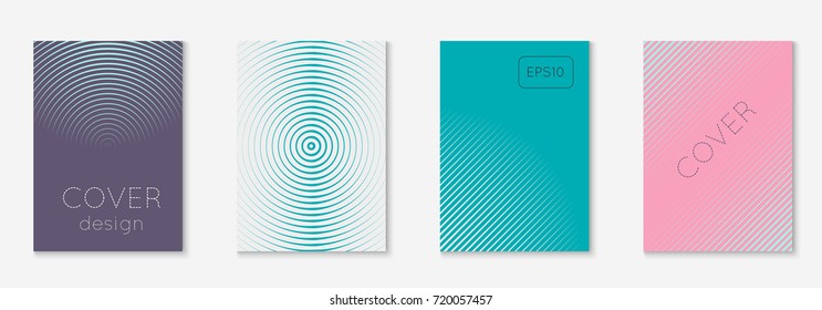 Minimal trendy cover template set. Futuristic layout with halftones. Geometric minimal cover template for book, catalog and annual. Minimalistic colorful gradients. Abstract business illustration.