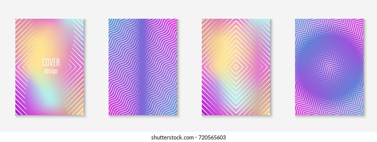 Minimal trendy cover template set. Futuristic layout with halftones. Geometric minimal cover template for book, catalog and annual. Minimalistic colorful gradients. Abstract business illustration.