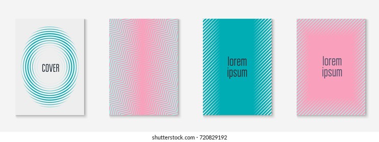 Minimal trendy cover template set. Futuristic layout with halftones. Geometric minimal cover template for book, catalog and annual. Minimalistic colorful gradients. Abstract business illustration.